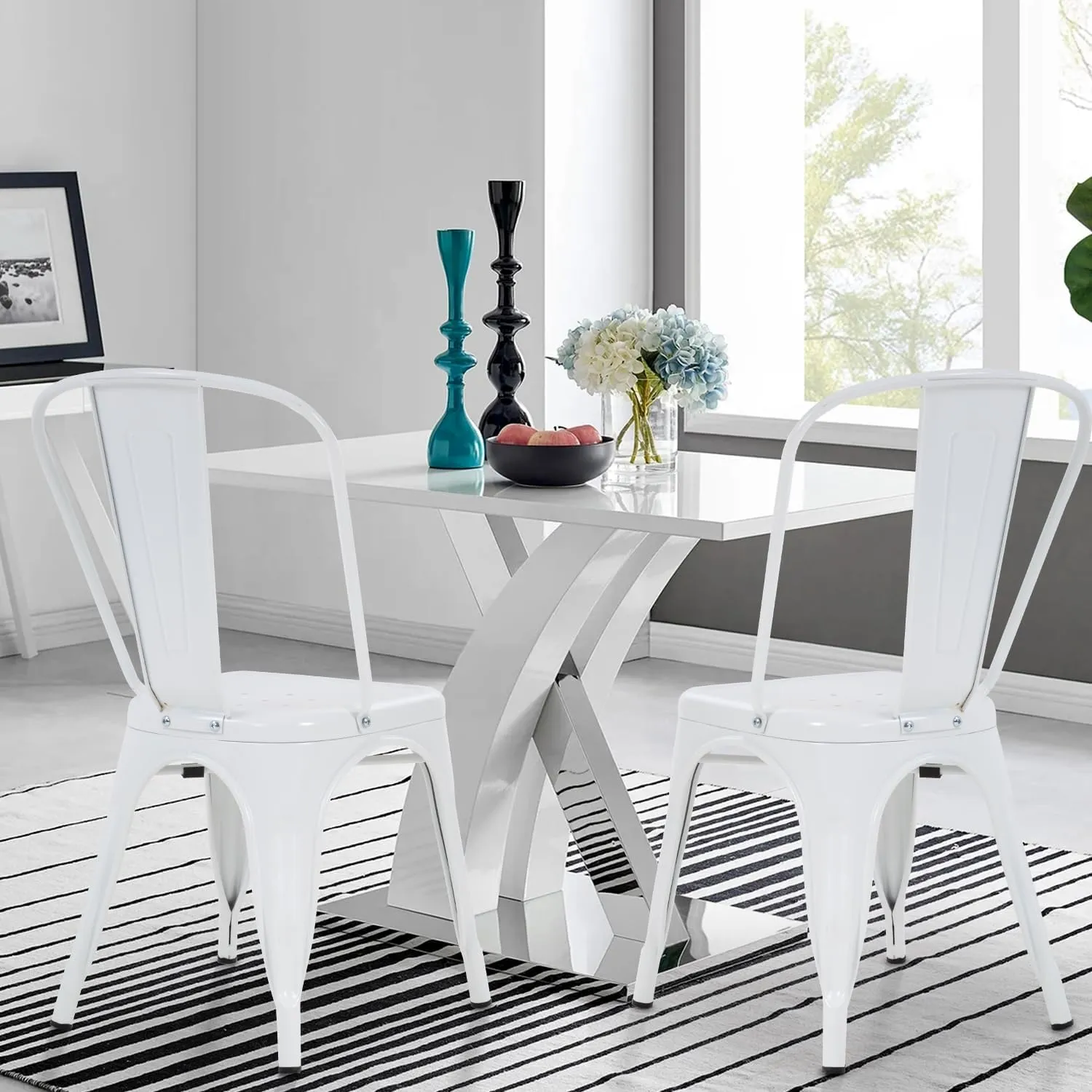 PayLessHere Metal Dining Chairs Set of 2 Modern Patio Chair 18 Inch Indoor Outdoor Chairs Kitchen Chairs Metal Chairs Restaurant Chair Seat Height Metal Stackable Chair 330 LBS Weight Capacity