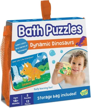 Peaceable Kingdom Dynamic Dinosaurs Bath Puzzles - Bath Toys for Toddlers – Foam Bath Puzzles for Kids Ages 18 Months  - Boost Fine Motor Skills (17 Pieces, 5 Puzzles)