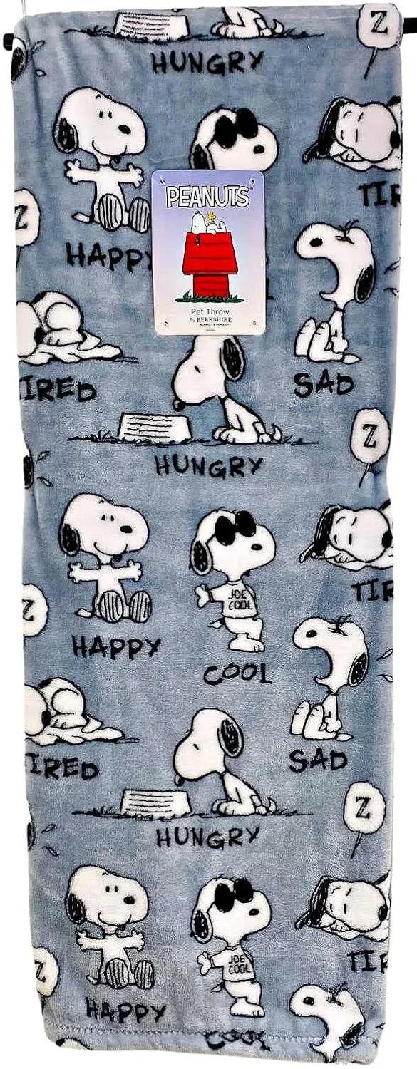 Peanuts Gang Many Moods of Snoopy Velvet Soft Plush Throw Blanket by Berkshire | 50" x 70" | Blue/Gray