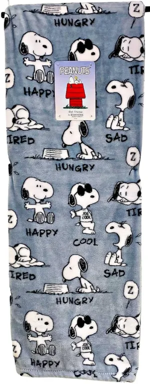 Peanuts Gang Many Moods of Snoopy Velvet Soft Plush Throw Blanket by Berkshire | 50" x 70" | Blue/Gray