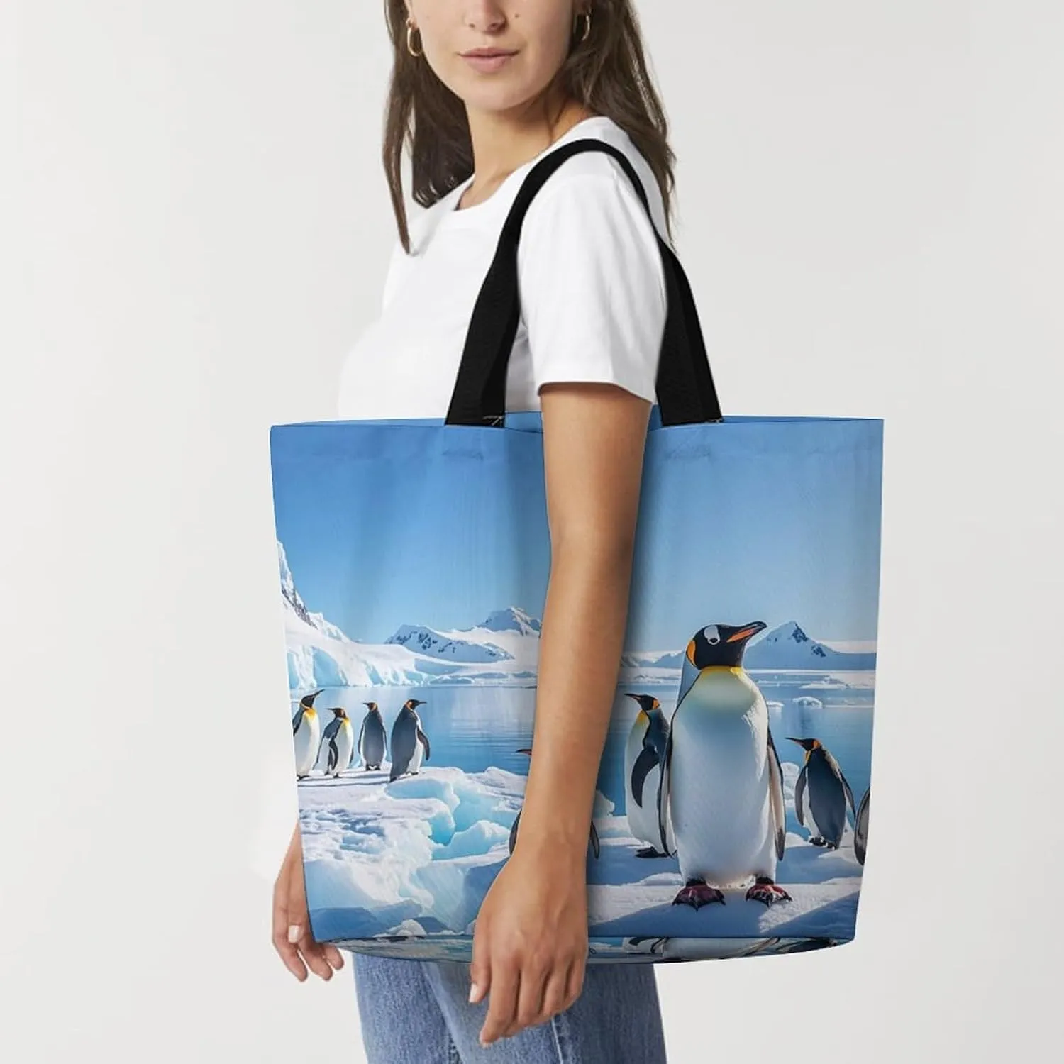 Penguin Antarctica Ice Tote Bag for Women Reusable Grocery Shoulder Bag Shopping Bags for Travel, Groceries