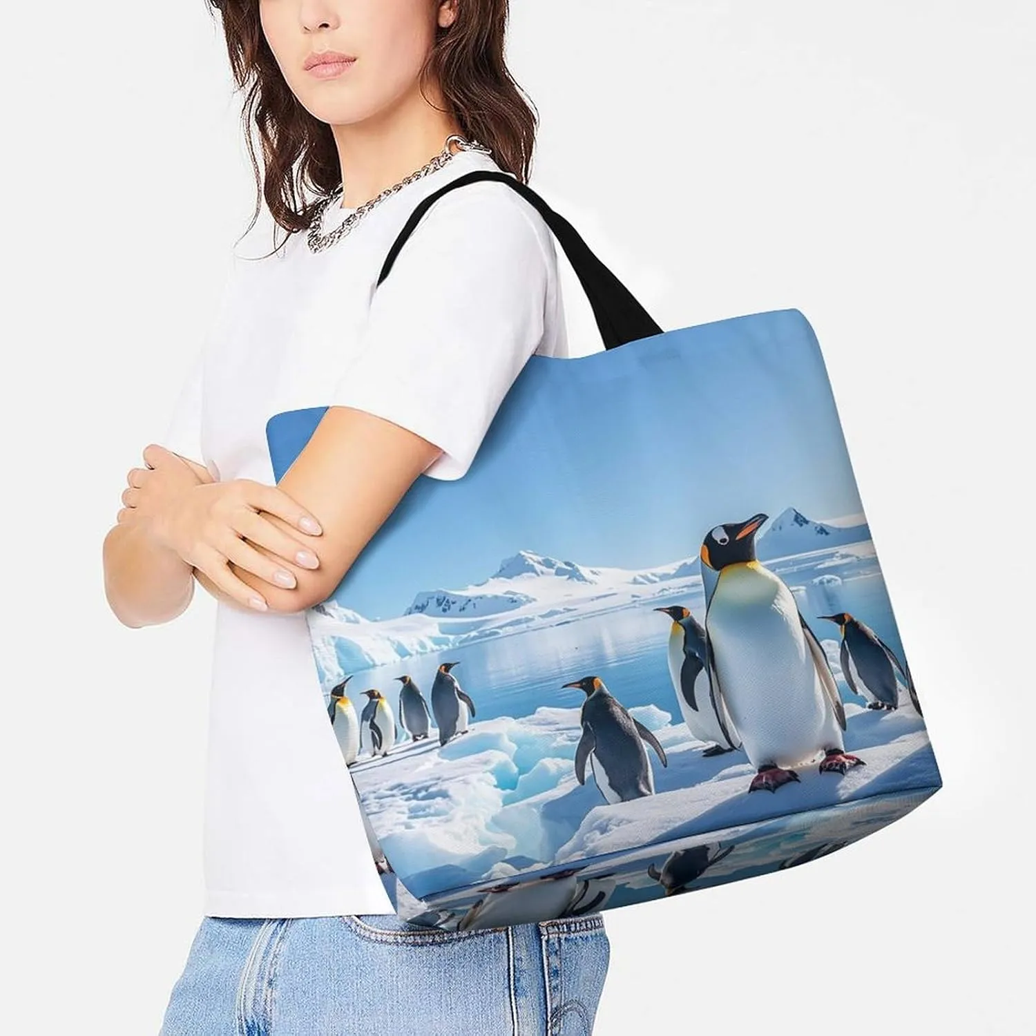 Penguin Antarctica Ice Tote Bag for Women Reusable Grocery Shoulder Bag Shopping Bags for Travel, Groceries