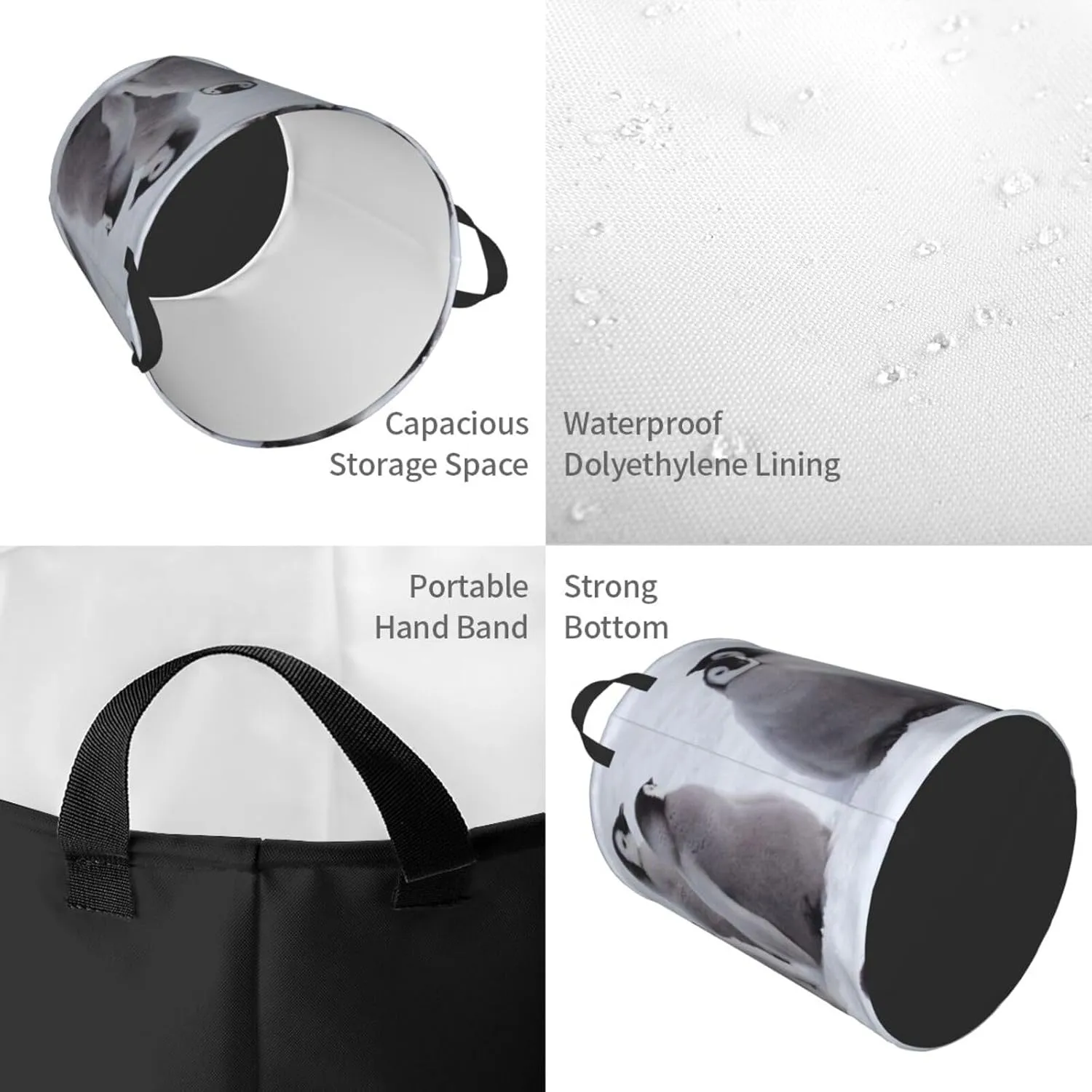 Penguin chicks gather Large Laundry Basket Collapsible Laundry Baskets With Handles Round Laundry Hamper Storage Basket, Waterproof Hamper For Laundry Bag Travel Dirty Clothes Basket laundry