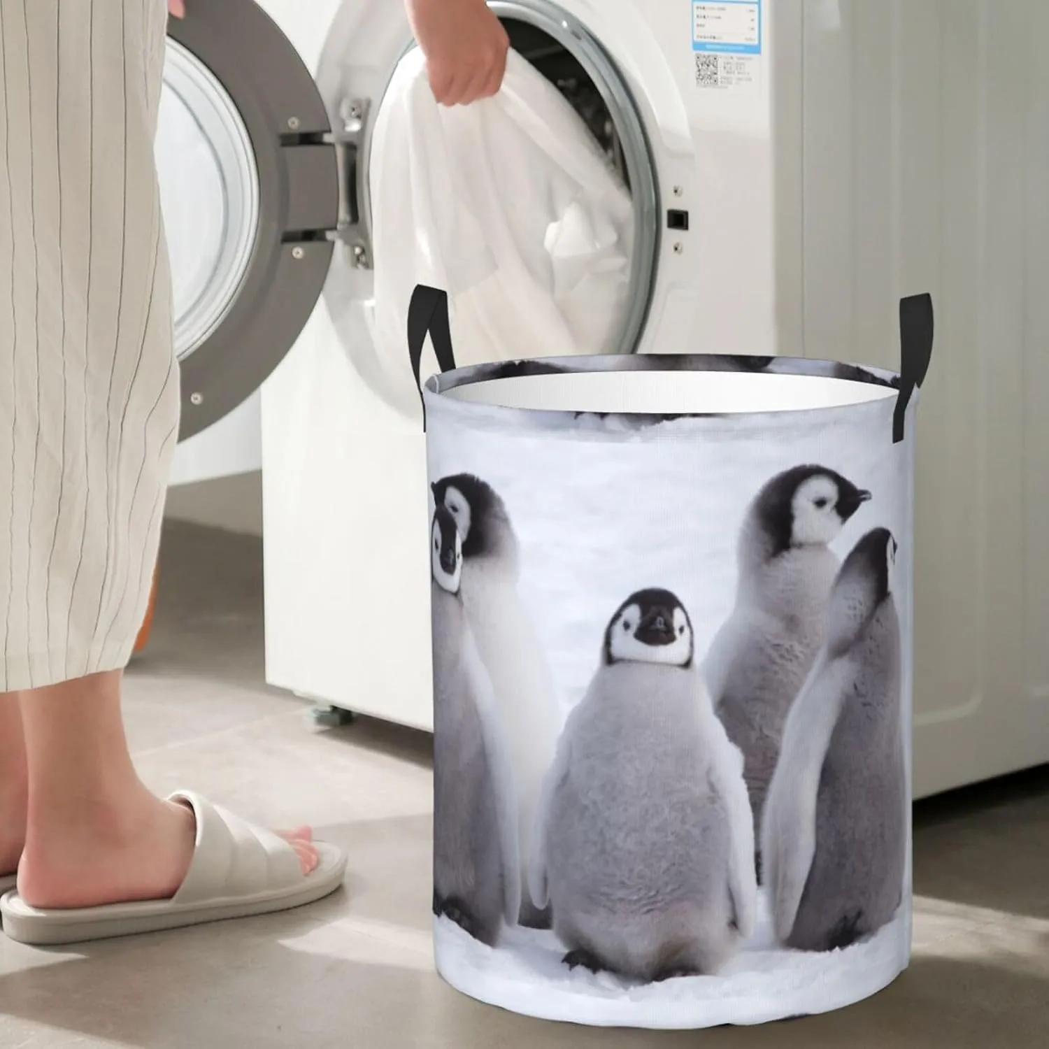 Penguin chicks gather Large Laundry Basket Collapsible Laundry Baskets With Handles Round Laundry Hamper Storage Basket, Waterproof Hamper For Laundry Bag Travel Dirty Clothes Basket laundry