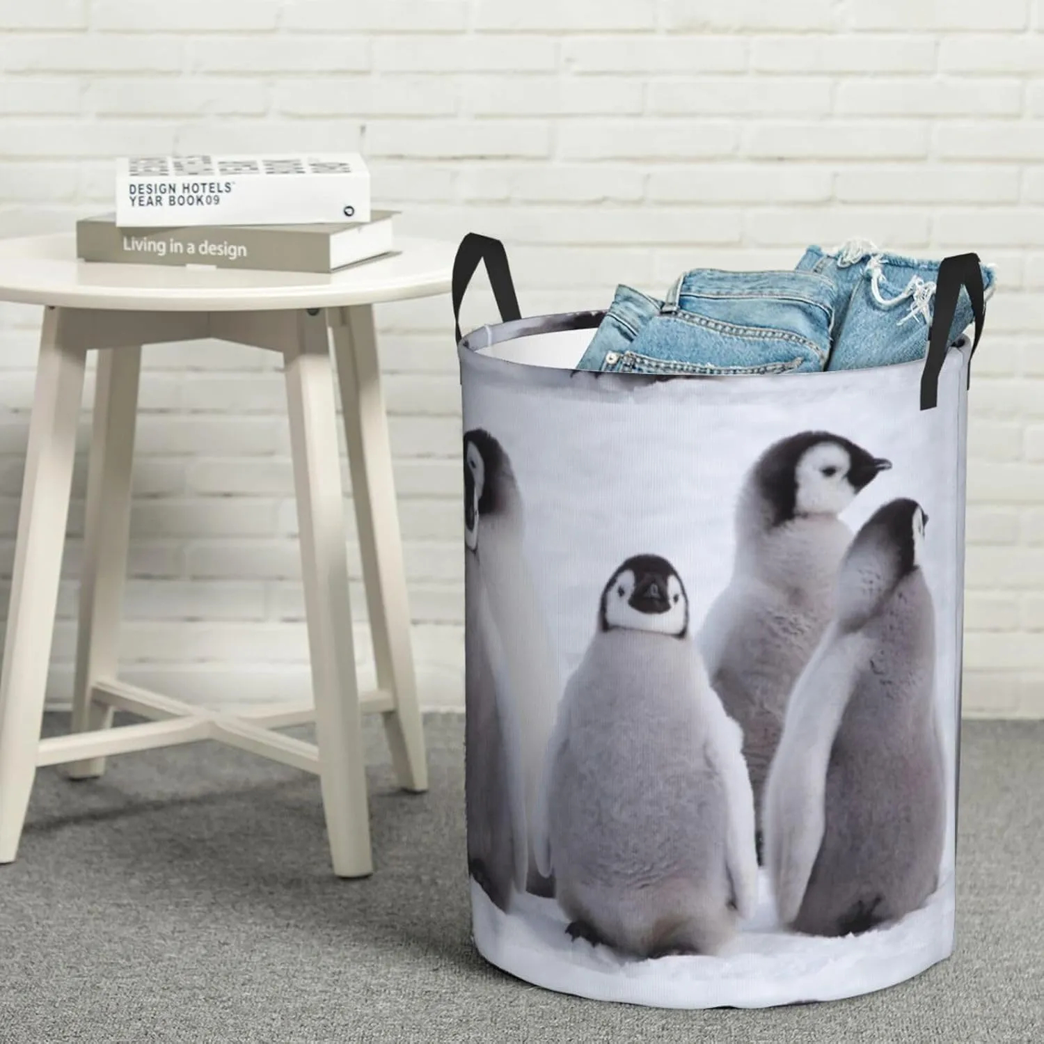Penguin chicks gather Large Laundry Basket Collapsible Laundry Baskets With Handles Round Laundry Hamper Storage Basket, Waterproof Hamper For Laundry Bag Travel Dirty Clothes Basket laundry