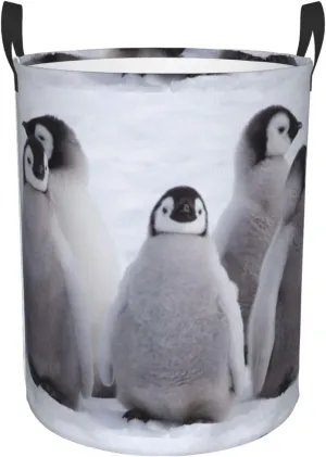 Penguin chicks gather Large Laundry Basket Collapsible Laundry Baskets With Handles Round Laundry Hamper Storage Basket, Waterproof Hamper For Laundry Bag Travel Dirty Clothes Basket laundry