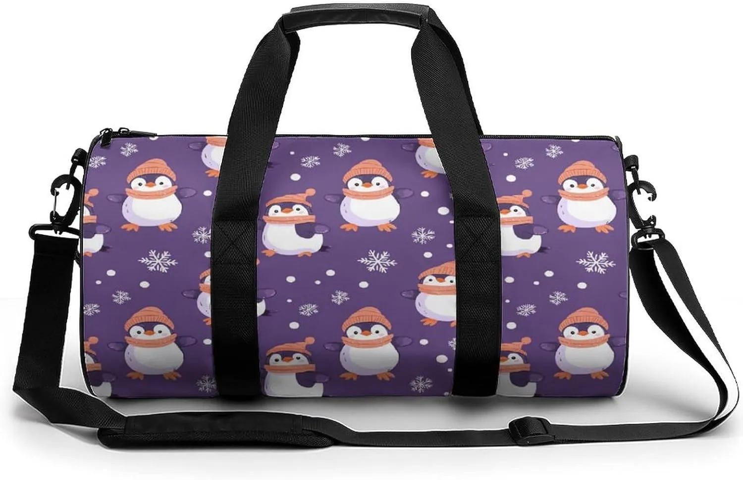 Penguin Snowflake Purple Polka Dot Compact Gym Bag Travel Duffel Bags Lightweight Foldable Sports Tote Gymbag