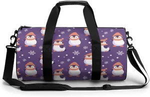 Penguin Snowflake Purple Polka Dot Compact Gym Bag Travel Duffel Bags Lightweight Foldable Sports Tote Gymbag