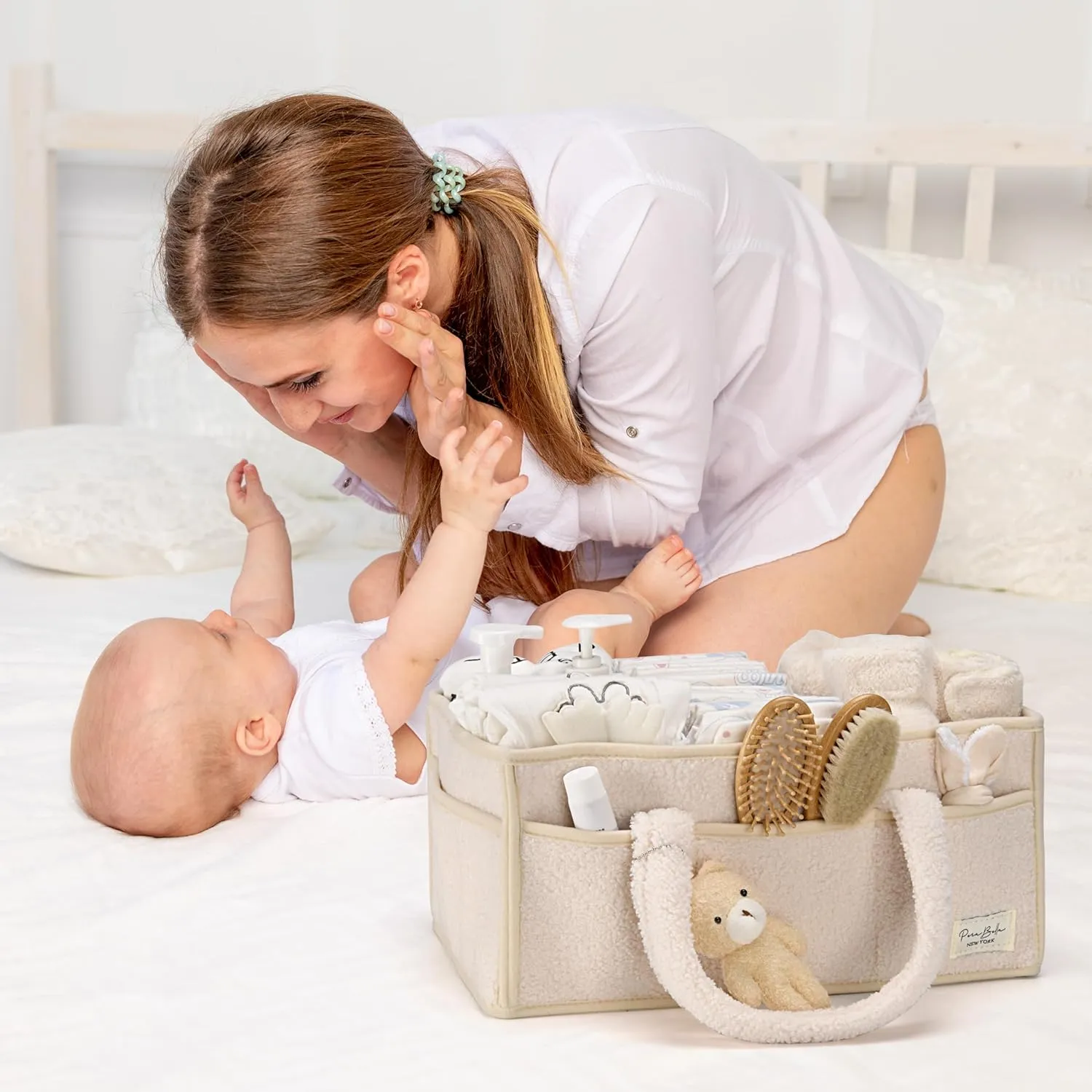 PeraBella Baby Diaper Caddy Organizer - Changing Table & Car Caddy, Nursery Diaper Storage Basket for Diapers & Wipes