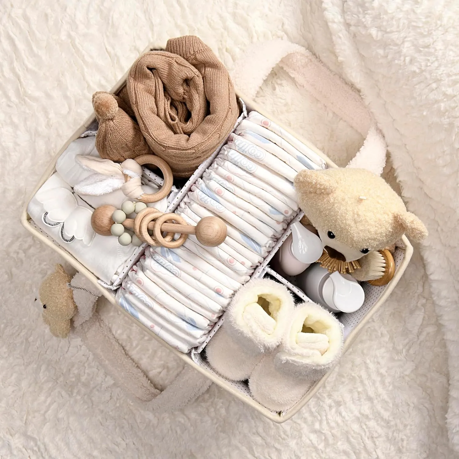 PeraBella Baby Diaper Caddy Organizer - Changing Table & Car Caddy, Nursery Diaper Storage Basket for Diapers & Wipes