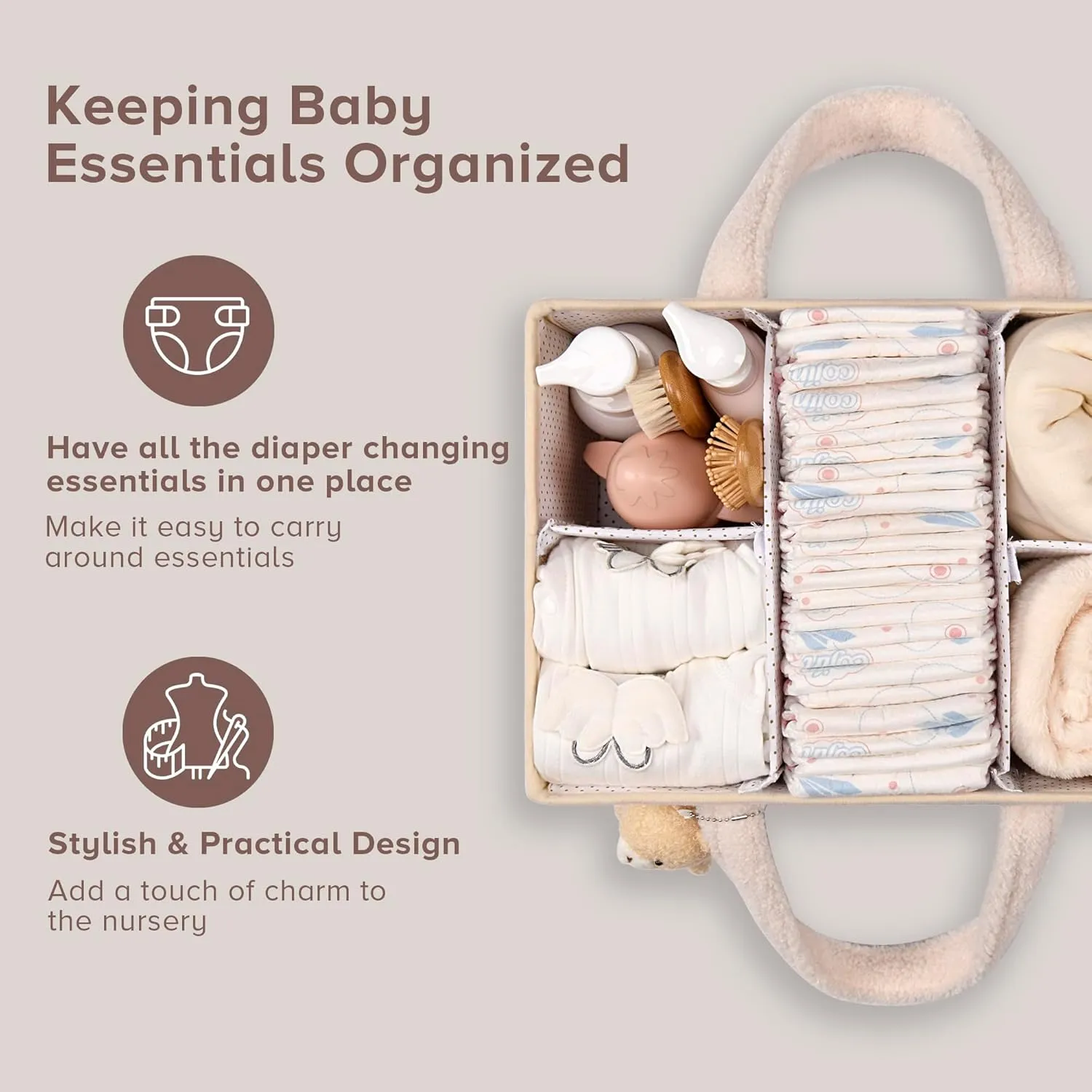 PeraBella Baby Diaper Caddy Organizer - Changing Table & Car Caddy, Nursery Diaper Storage Basket for Diapers & Wipes