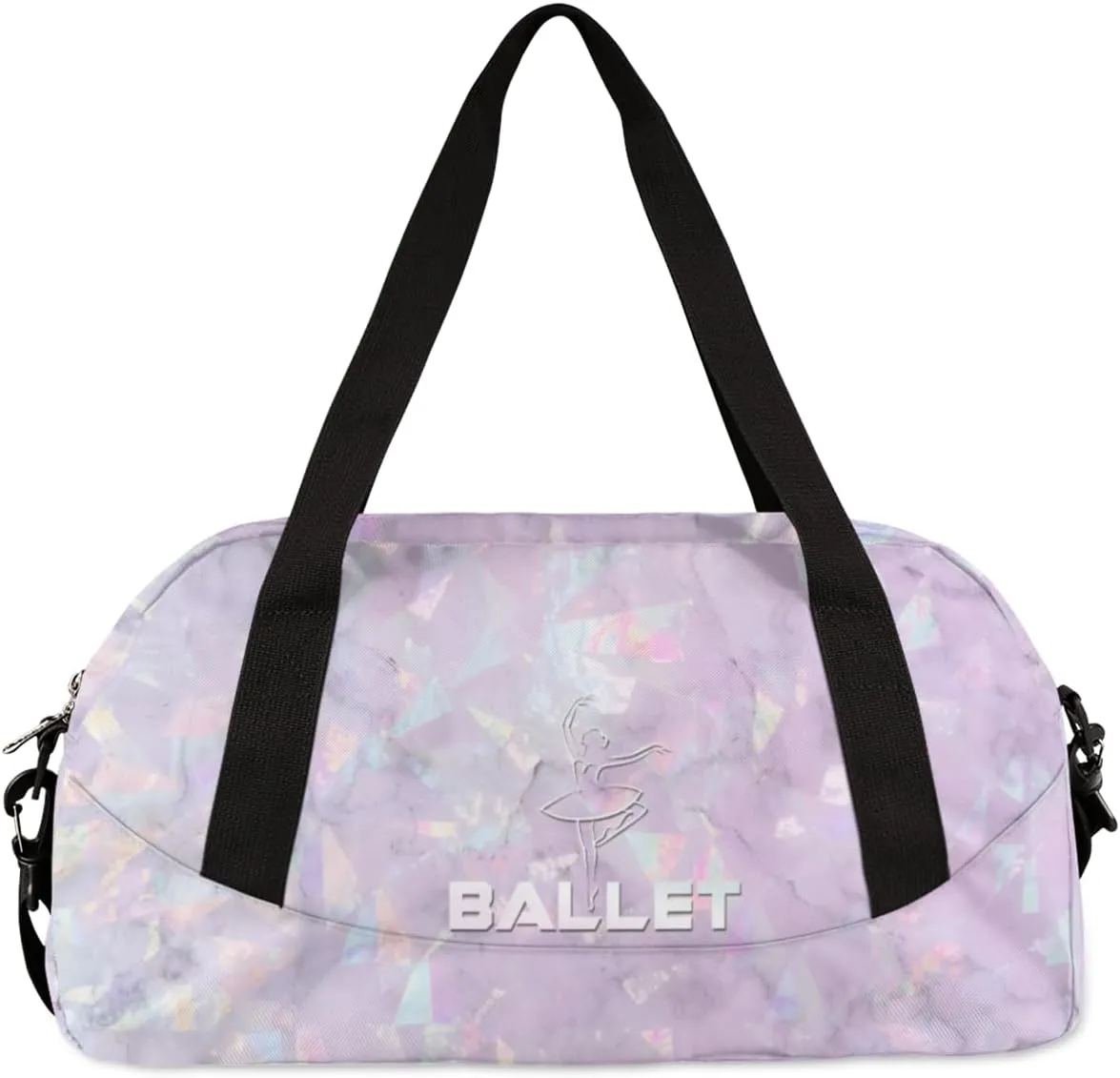 Personalized Dance Bag for Girls Kids, Custom Gym Bag Overnight Small Duffel Bag Carry On Weekend Sports Travel Bag for School Practice Gymnastics Ballet, Crystal Texture White Ballet