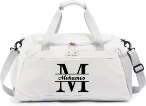 Personalized Duffel Bag - Custom Travel Bag with Name - Initial Weekender Bags Monogram Overnight Bag Sport Gym Bags for Women (White)