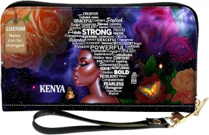 Personalized Leather Bible Clutch Wristlet Wallet for Women – Custom Name Christian Gifts, Ideal Religious Purse for Church, Mother’s Day Gift (Afro Woman)