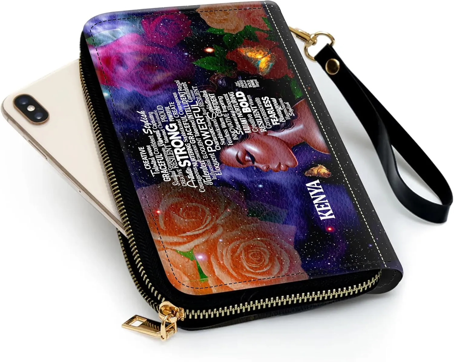Personalized Leather Bible Clutch Wristlet Wallet for Women – Custom Name Christian Gifts, Ideal Religious Purse for Church, Mother’s Day Gift (Afro Woman)