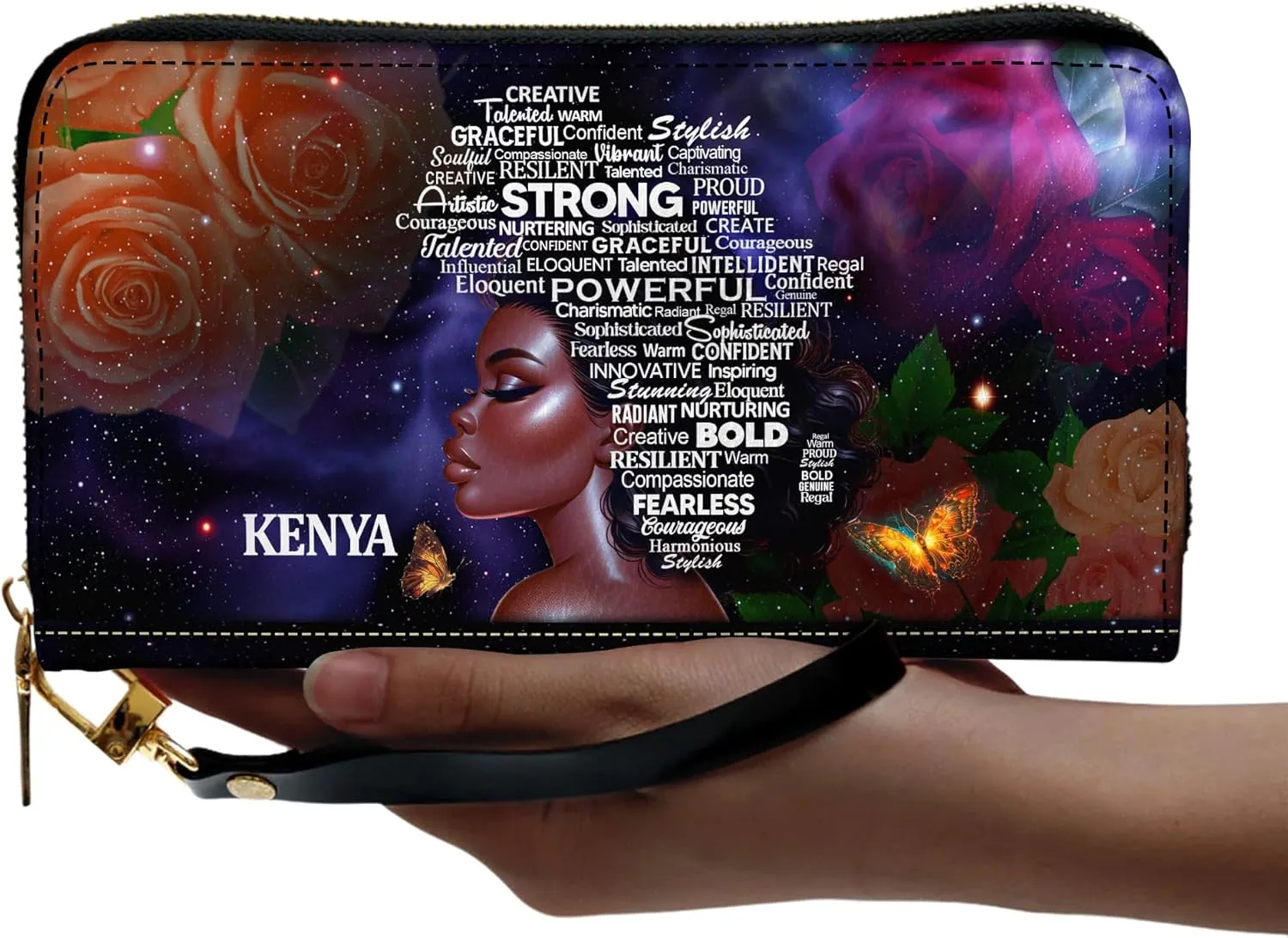 Personalized Leather Bible Clutch Wristlet Wallet for Women – Custom Name Christian Gifts, Ideal Religious Purse for Church, Mother’s Day Gift (Afro Woman)