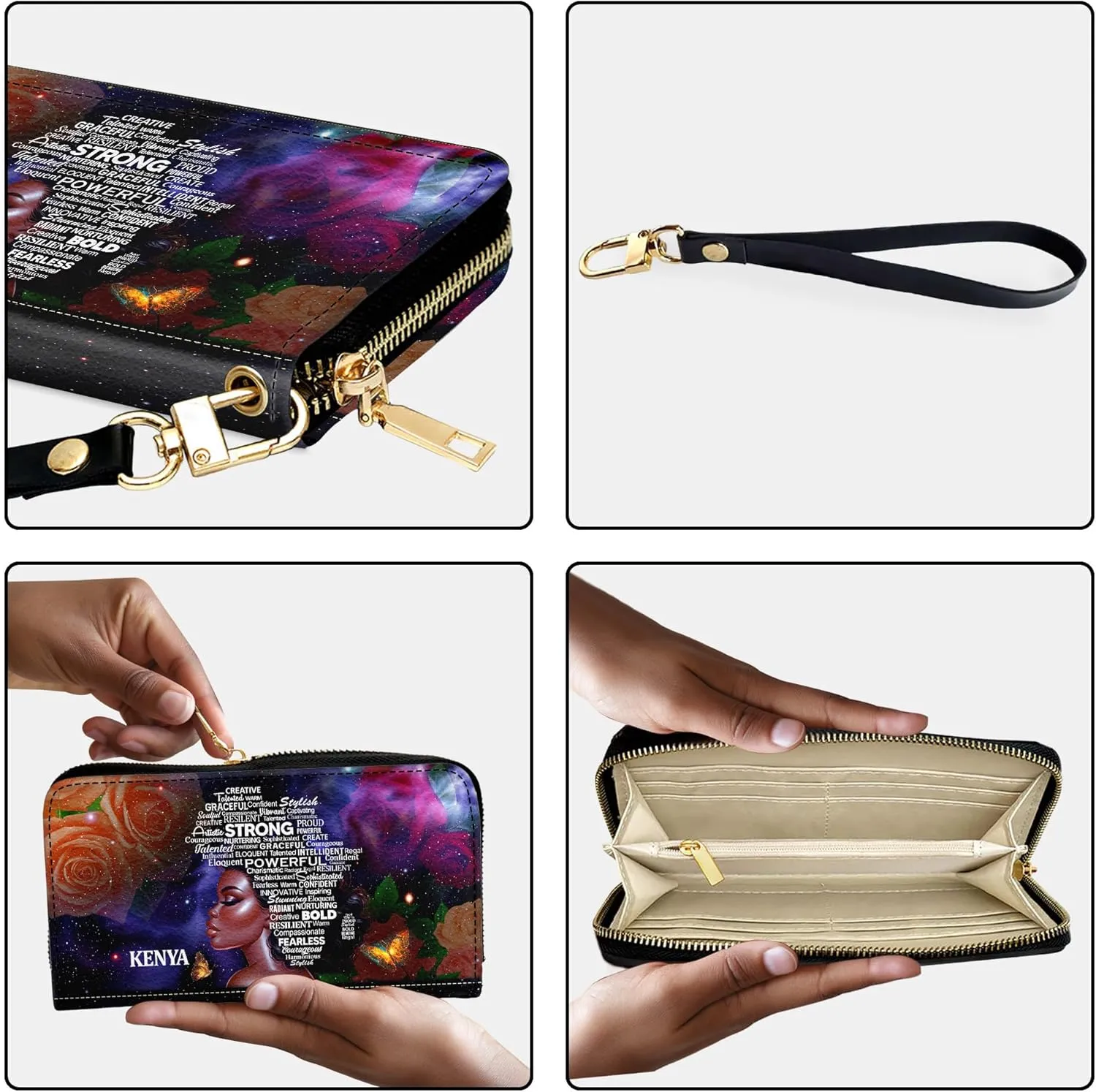 Personalized Leather Bible Clutch Wristlet Wallet for Women – Custom Name Christian Gifts, Ideal Religious Purse for Church, Mother’s Day Gift (Afro Woman)
