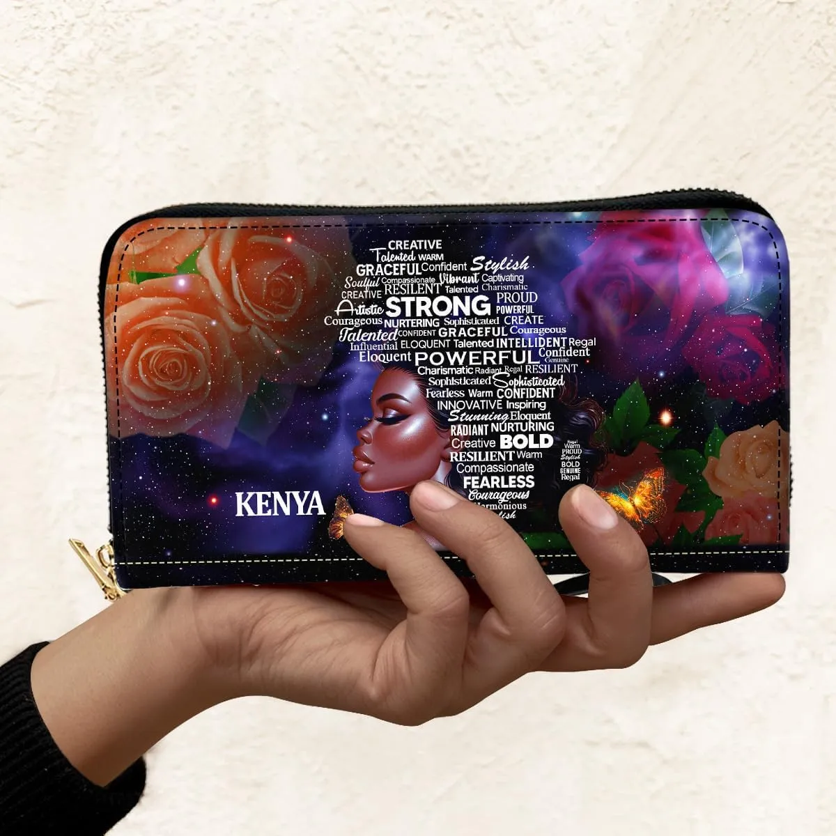 Personalized Leather Bible Clutch Wristlet Wallet for Women – Custom Name Christian Gifts, Ideal Religious Purse for Church, Mother’s Day Gift (Afro Woman)