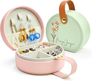 Personalized Leather Travel Jewelry Box with Name and Birth Flower for Women Gifts Custom Small Travel Jewelry Organizer Case Bridesmaid Proposal Gifts, Personalized Gifts for Women (Birth Flower)