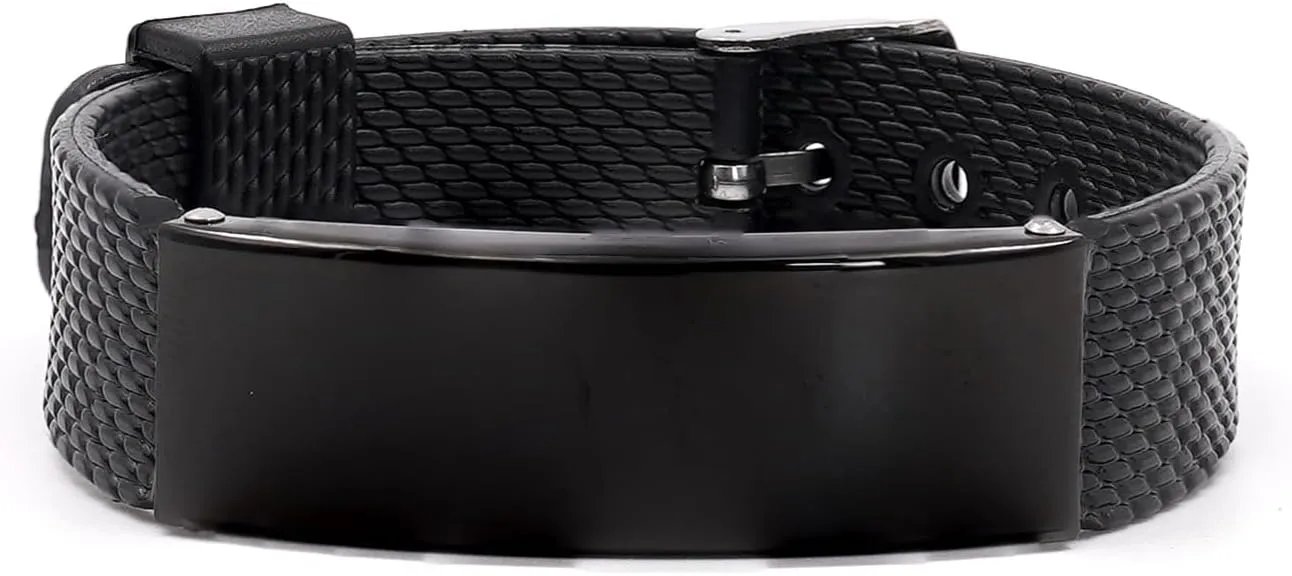 Personalized Medical Alert Black Shark Mesh Bracelet, SOS Emergency Health Life Alert Medical ID Engraved Stainless Steel Jewelry Free Engraving Adjustable Black Customized Bracelet for Men Women Kiss