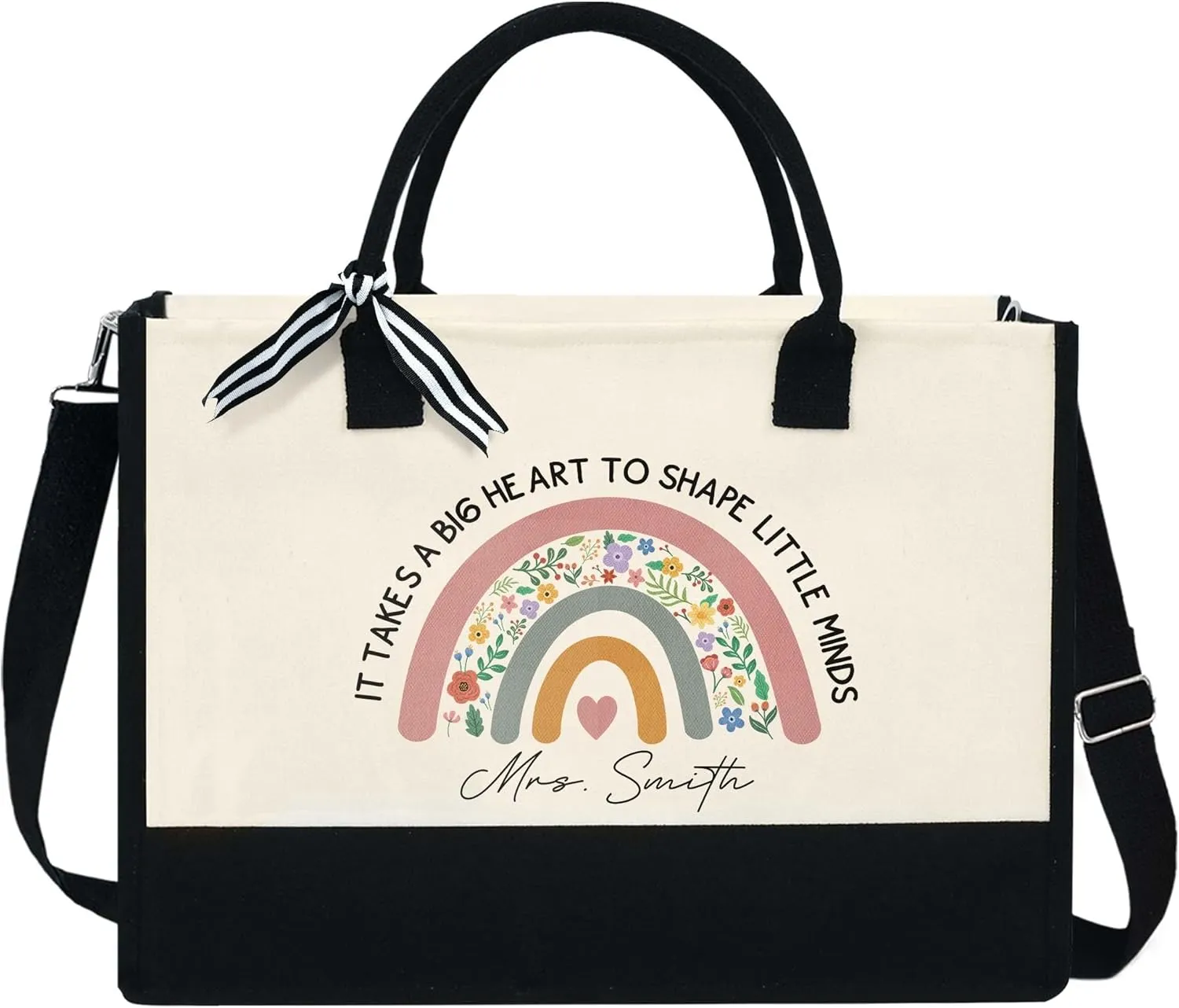 Personalized Teacher Gifts - Teachers Day, Birthday Gifts For Teachers, Teacher Appreciation Gifts For Women, Thank You Gifts For Coworkers - 13 oz Canvas Tote Bag With Zipper