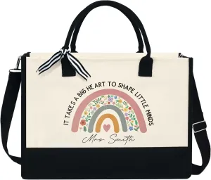 Personalized Teacher Gifts - Teachers Day, Birthday Gifts For Teachers, Teacher Appreciation Gifts For Women, Thank You Gifts For Coworkers - 13 oz Canvas Tote Bag With Zipper