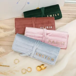 Personalized Velvet Jewelry Rolls, Custom Luxury Jewelry Travel Organizer, Wedding Favors, Travel Jewelry Case, Bridesmaid Gifts, Monogrammed Jewelry Roll, Valentine's Gifts for Her - Metal Letters