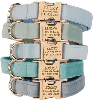 PETDURO Personalized Dog Collars Fancy Velvet with Custom Name Engraved for Large Medium Boy Dog - Matching Leash, Bow Tie, Harness and Poop Bag Holder Available - Metal Buckle - Multi-Colors (XS)