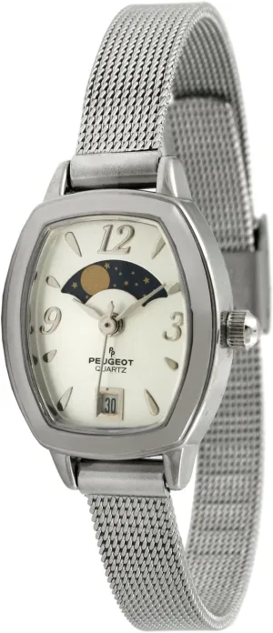 Peugeot Women's Slim Mesh Decorative Sun Moon Phase Vintage Dress Watch with Date