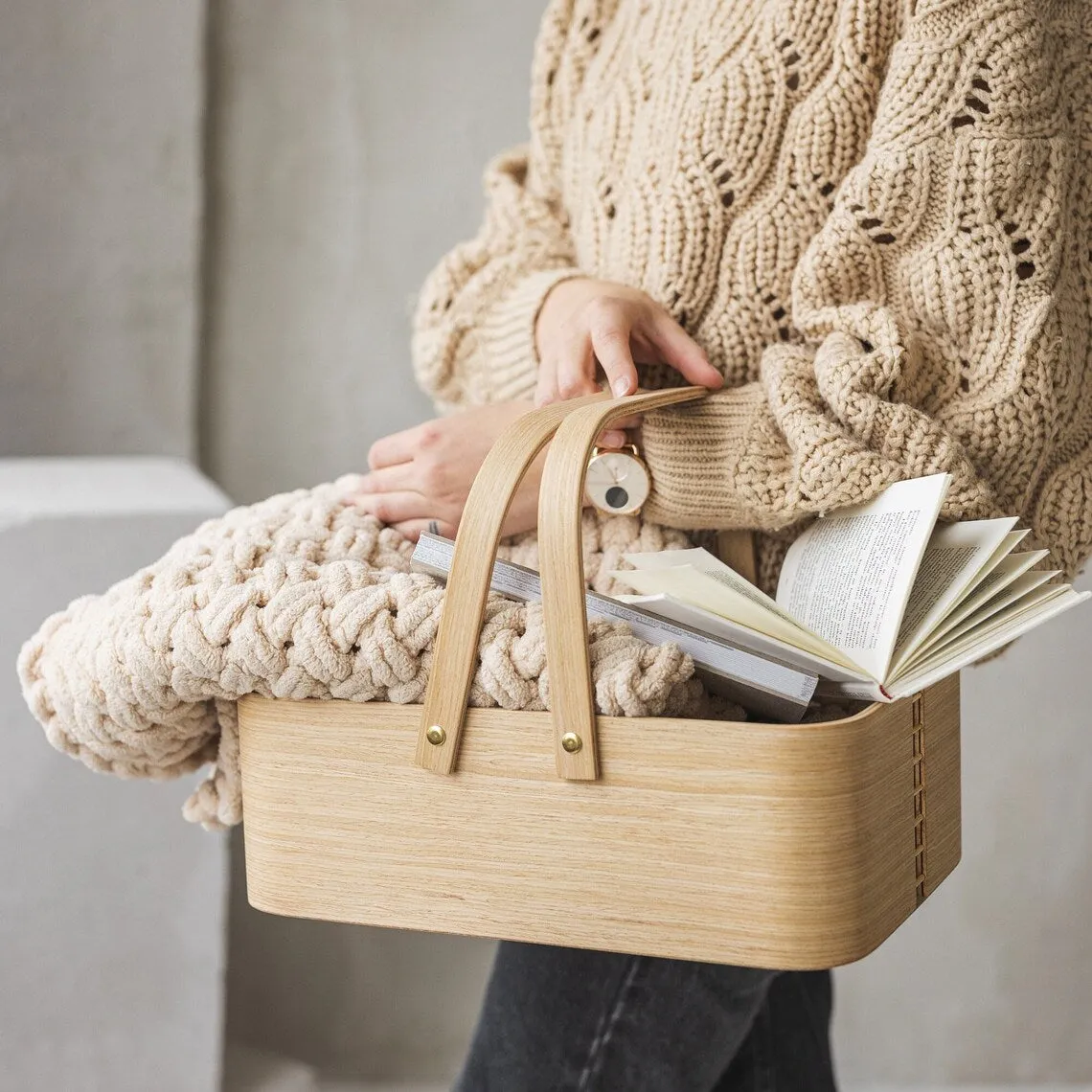 Picnic wooden basket with boxes- wood