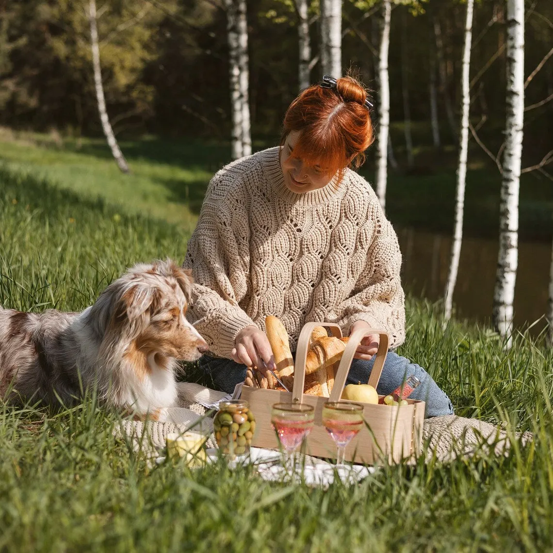Picnic wooden basket with boxes- wood