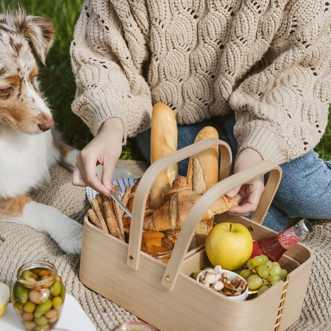 Picnic wooden basket with boxes- wood