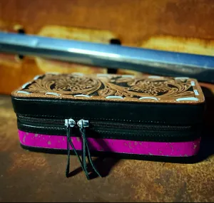 Pink/silver acid wash mini plus jewelry case