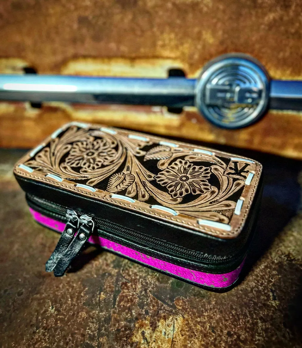Pink/silver acid wash mini plus jewelry case