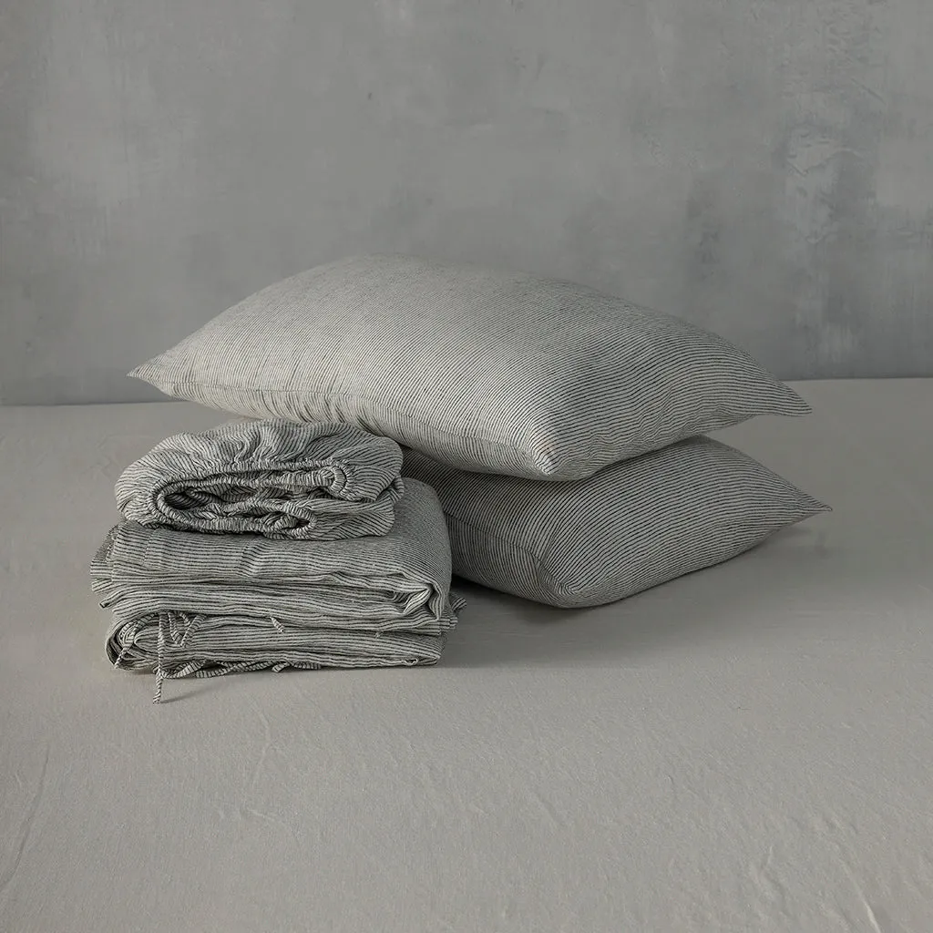 Pinstripe Linen Sheet Set - 100% French Flax Linen