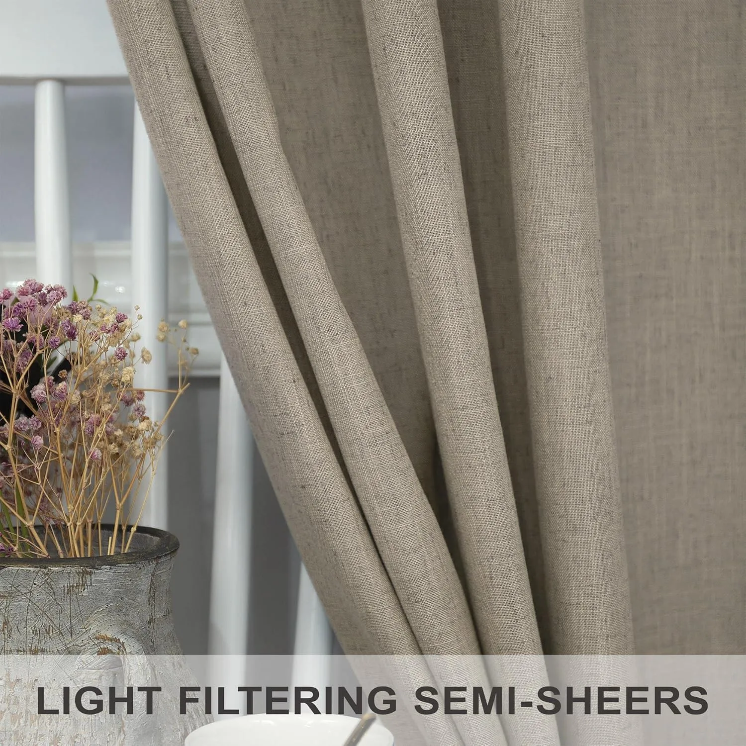 Pitalk Dark Taupe Linen Curtains for Living Room Drapes 108 Inches Long Grommet Neutral Farmhouse Country Curtains Window Treatments Brown Curtain for Bedroom Patio Door Cabin 2 Panels W52 x L108