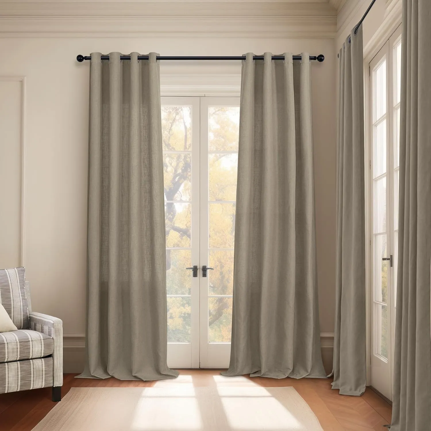 Pitalk Dark Taupe Linen Curtains for Living Room Drapes 108 Inches Long Grommet Neutral Farmhouse Country Curtains Window Treatments Brown Curtain for Bedroom Patio Door Cabin 2 Panels W52 x L108