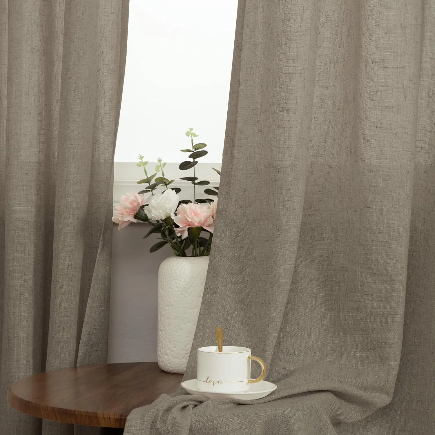 Pitalk Dark Taupe Linen Curtains for Living Room Drapes 108 Inches Long Grommet Neutral Farmhouse Country Curtains Window Treatments Brown Curtain for Bedroom Patio Door Cabin 2 Panels W52 x L108