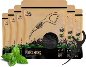 Plant Based Dental Floss Picks (300 Count) - Plant Based, Vegan, Eco Friendly, Sustainable Dental Flossers - Twin Floss (Charcoal)