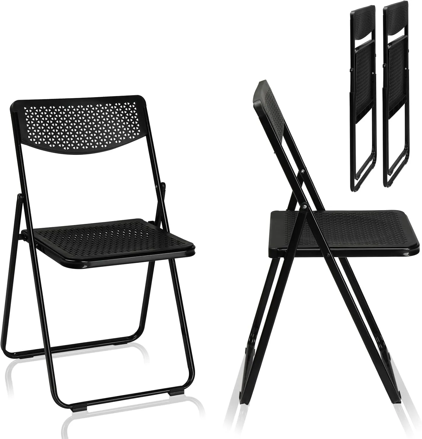 Plastic Folding Chairs, Exceptional Comfort, for Living Room, Dining Room, Bedroom, Study(17"x 17"x 32.7"). (4, Black)