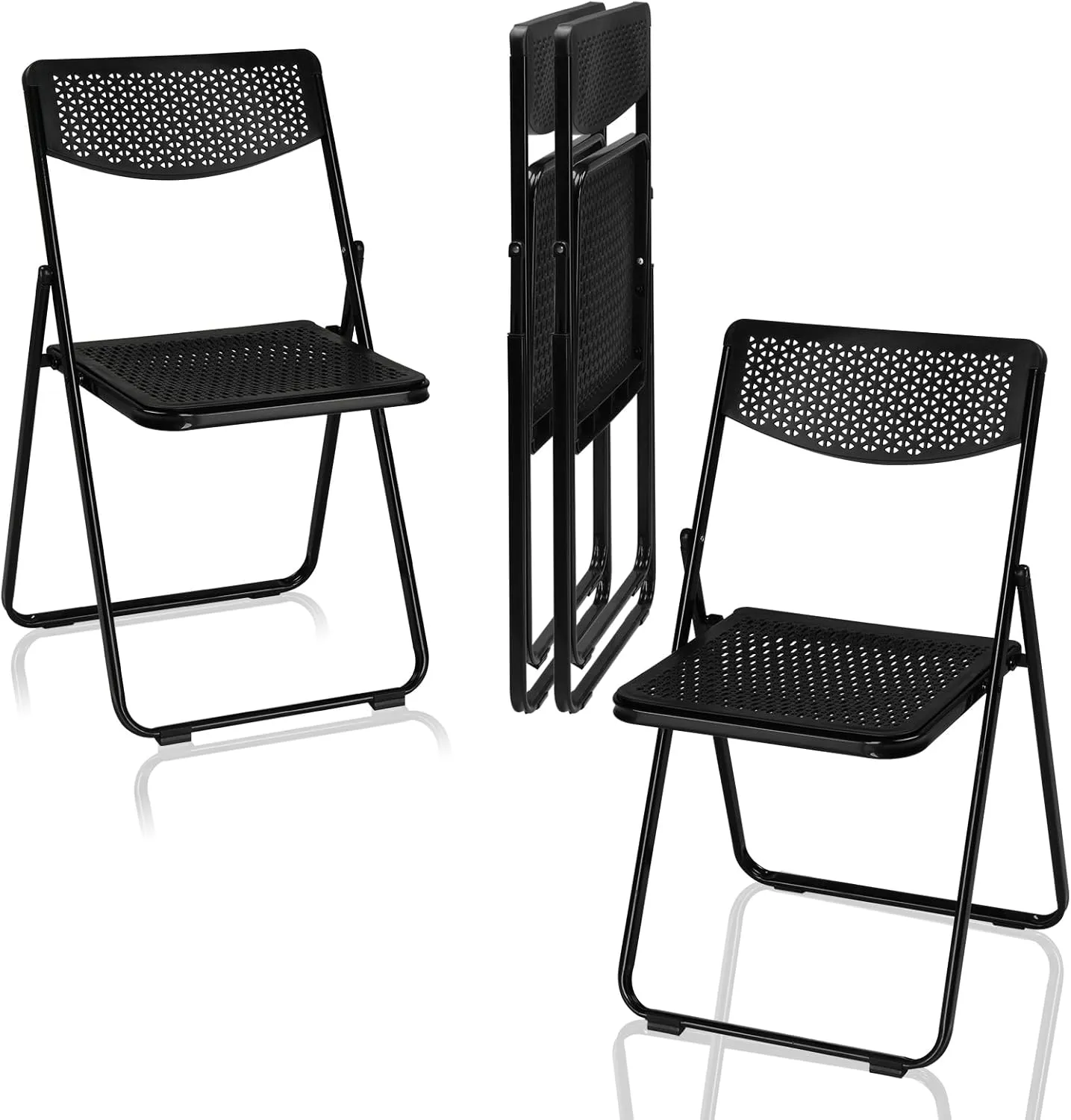 Plastic Folding Chairs, Exceptional Comfort, for Living Room, Dining Room, Bedroom, Study(17"x 17"x 32.7"). (4, Black)