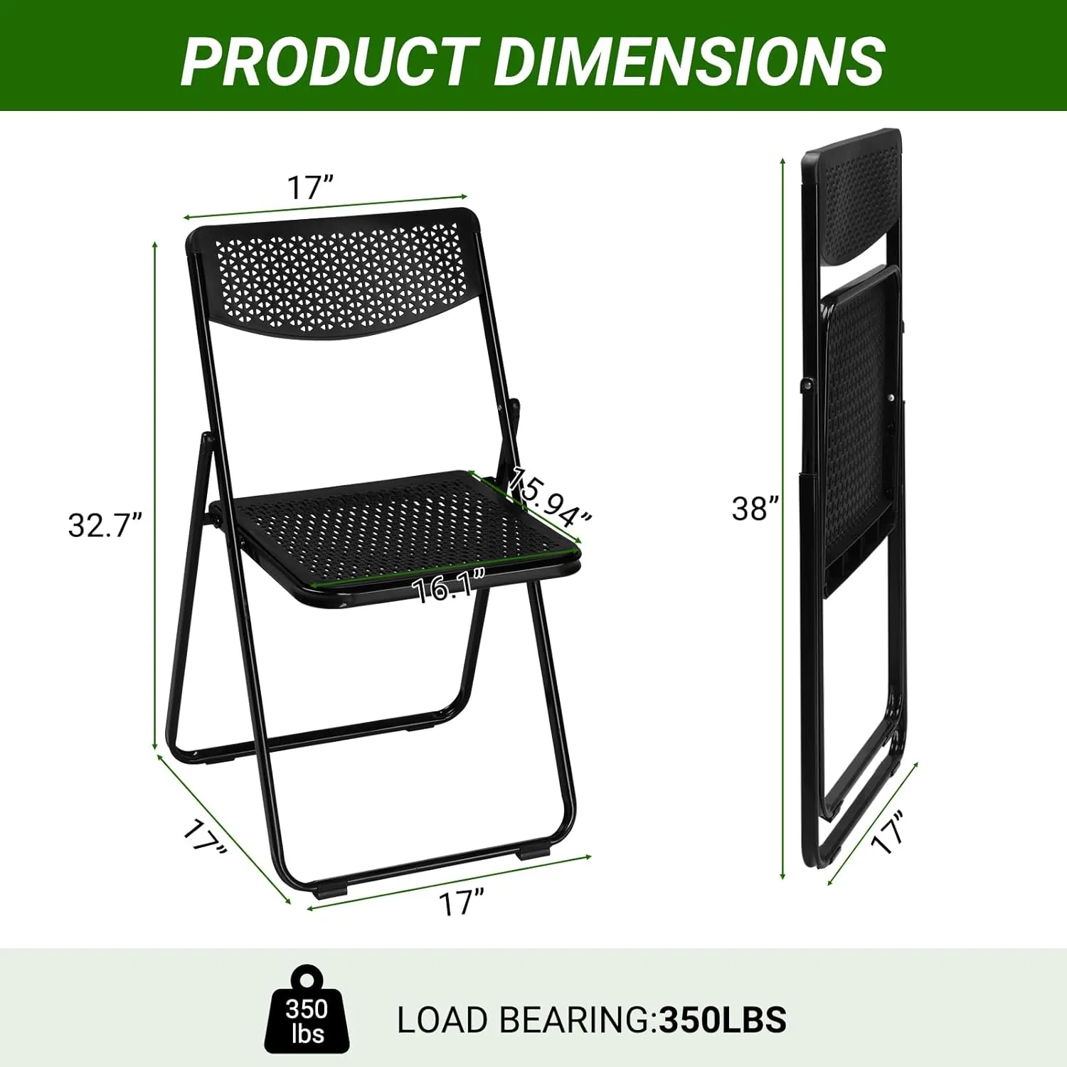 Plastic Folding Chairs, Exceptional Comfort, for Living Room, Dining Room, Bedroom, Study(17"x 17"x 32.7"). (4, Black)