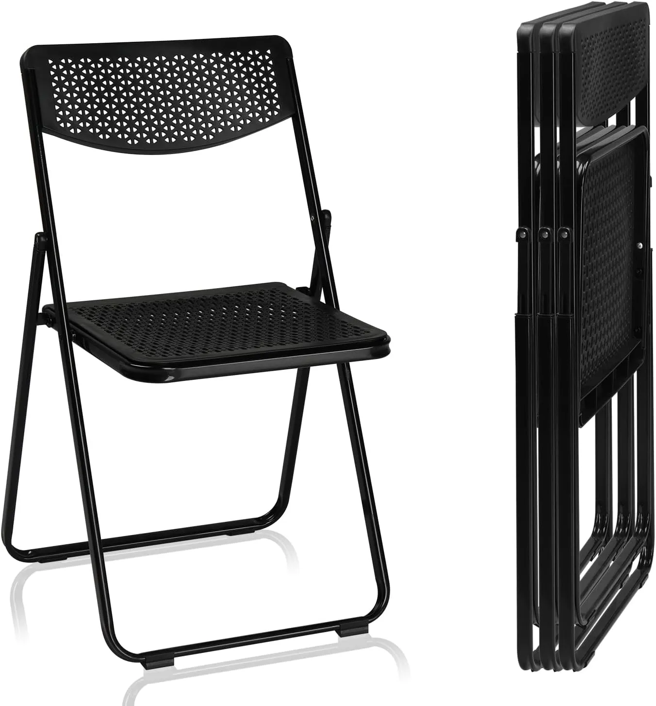 Plastic Folding Chairs, Exceptional Comfort, for Living Room, Dining Room, Bedroom, Study(17"x 17"x 32.7"). (4, Black)