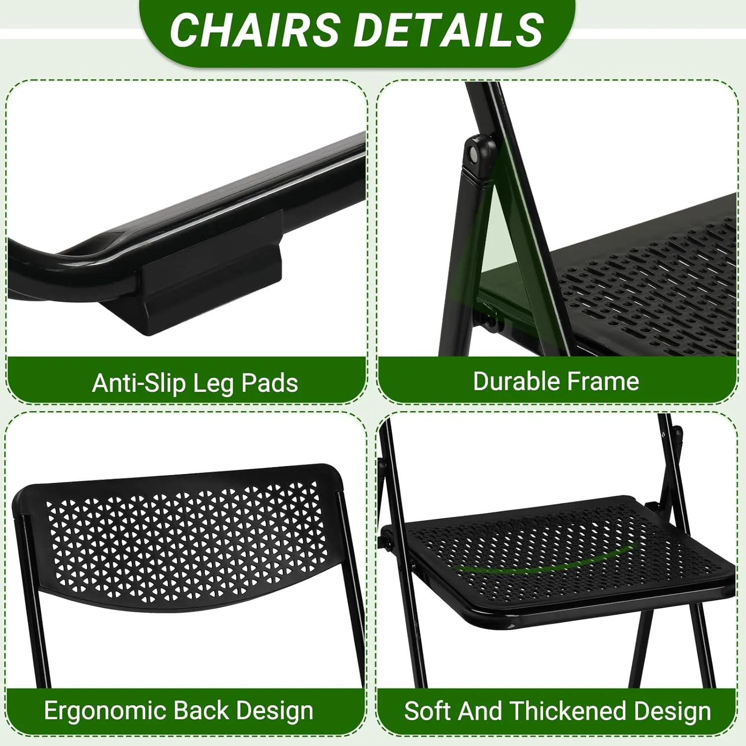 Plastic Folding Chairs, Exceptional Comfort, for Living Room, Dining Room, Bedroom, Study(17"x 17"x 32.7"). (4, Black)