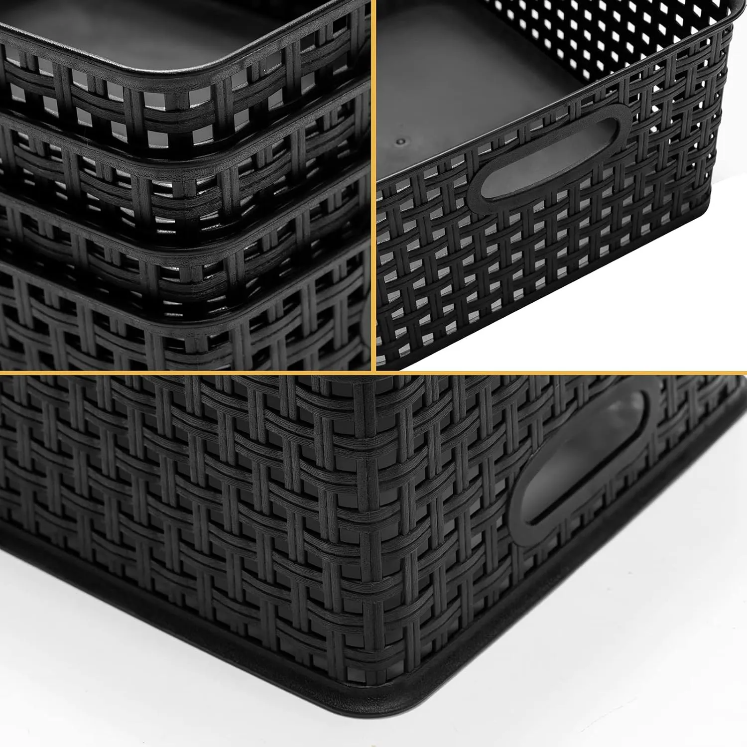 Plastic Storage Baskets for Organizing,11.42"X9"X4.7",Pack of 4 (Black)