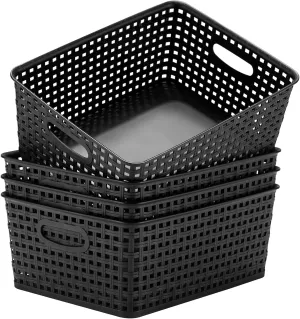 Plastic Storage Baskets for Organizing,11.42"X9"X4.7",Pack of 4 (Black)