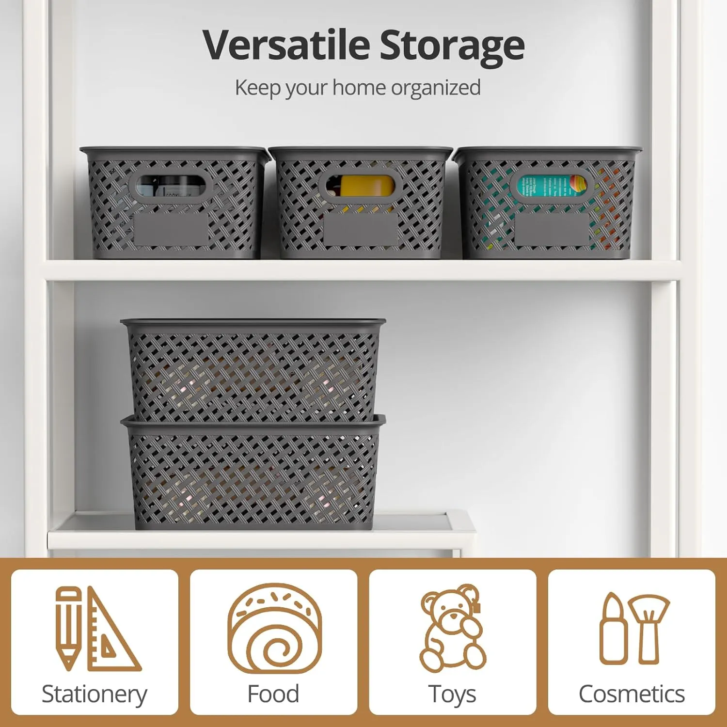 Plastic Storage Bins with Lids, Stackable Small Box Basket for Organizing and Containers for Shelves Drawers Desktop Closet Playroom Pantry Classroom Office Home, 8-pack 10.2x7.2x4.1 Inch, Gray