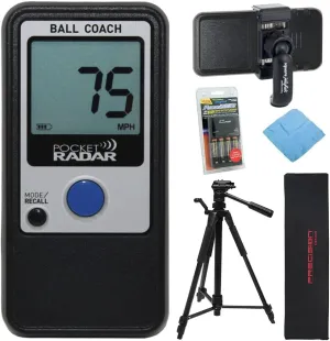 Pocket Radar Ball Coach/Pro-Level Speed Training Tool and Radar Gun Bundle with 360-Degree Rotating Tripod Mount and Tripod Stand with Carrying Bag and Rechargeable Batteries (3 Items)