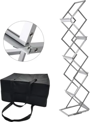 Polmart 6-Tier Brochure Display Stand Heavy Literature Magazine Display Rack with Adjustable Pockets. Portable Collapsible Design with Carry Bag for Trade Shows, Offices, Retail Stores (Silver)