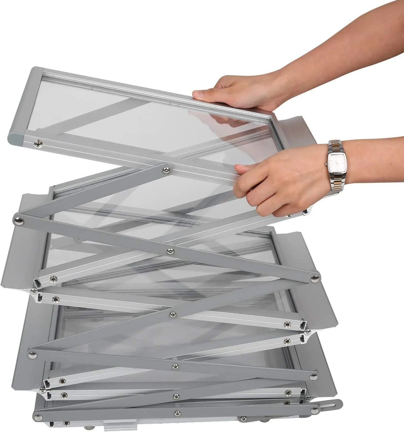 Polmart 6-Tier Brochure Display Stand Heavy Literature Magazine Display Rack with Adjustable Pockets. Portable Collapsible Design with Carry Bag for Trade Shows, Offices, Retail Stores (Silver)